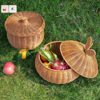 Giỏ đựng đồ dệt Đồ lặt vặt Giỏ đựng đồ để bàn Hộp đựng trái cây giả mây Giỏ đựng trứng tròn trái cây có nắp Phòng khách Đồ ăn nhẹ mây Mỹ phẩm Giỏ dệt