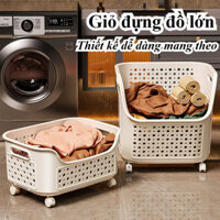 Giỏ đựng đồ giặt có bánh xe, giỏ đựng đồ bằng nhựa 2 tầng có tay cầm, giỏ đồ chơi đa năng