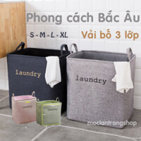 Giỏ đựng đồ giặt vải bố cao cấp siêu dày phong cách Bắc Âu, sọt quần áo bẩn đa năng gấp gọn chứa đồ dơ có quai