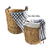 Giỏ đựng đồ mây tre đan,  giỏ cói đựng quần áo bẩn quai giả da sang trọng