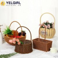 Giỏ đựng đồ mây YELGIRRA, Giỏ đựng đồ nhà bếp trái cây bằng rau củ mây giả, Di động đa năng Trang trí máy tính để bàn tại nhà Đồ lặt vặt Sắp xếp Giỏ dã ngoại trong vườn