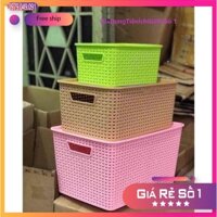 Giỏ Đựng Đồ -Rổ Bằng Nhựa Có Nắp Cao Cấp Kiểu Hàn Quốc Size Đại- Nhựa Việt Nhật