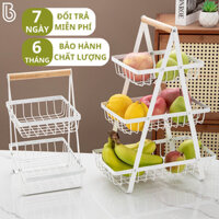 Giỏ đựng hoa quả để bàn, kệ đựng đồ nhà bếp đa năng thiết kế 3 tầng
