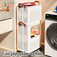 Giỏ đựng quần áo bẩn có bánh xe, giỏ đựng đồ gấp bằng nhựa, thiết kế rỗng để dễ dàng tiếp cận quần áo