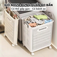 Giỏ Đựng Quần Áo Bẩn Có Bánh Xe Di Chuyển, Sọt Nhựa Đựng Quần Áo, Đựng Đồ Đa Năng Có Thể Gấp Gọn - Minhouse