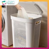 Giỏ đựng quần áo bẩn có nắp, giỏ đựng đồ nhựa đa năng có bánh xe để di chuyển dễ dàng