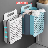 Giỏ Đựng Quần Áo Bẩn Dán Tường Gấp Gọn, Sọt Đựng Đồ Nhựa Dẻo Siêu Bền Nhà Tắm Có Tay Cầm tiện lợi (Tặng Miếng Dán)