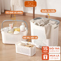 Giỏ đựng quần áo bẩn HOME ƠI kết hợp giỏ nhỏ đựng đồ lót, Sọt đựng đồ giặt có quai xách nhựa PP cứng cáp hiện đại