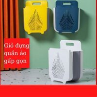 Giỏ đựng quần áo bẩn nhà tắm gấp gọn dơ treo tường thiết kế tay cầm chất liệu nhựa dẻo TPR kèm miếng dán - TAKORA