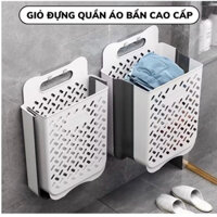 Giỏ Đựng Quần Áo Bẩn Nhà Tắm Treo Tường Gấp Gọn, Sọt Đựng Đồ Dơ Đi Giặt Có Lỗ Thoáng Chống Ẩm Mốc (Tặng Miếng Dán)