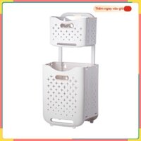 Giỏ đựng quần áo máy giặt 2 Tầng có bánh xe Seamless Storage - có thể xếp gọn
