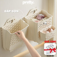 Giỏ đựng quần áo nhà tắm gấp gọn, kèm miếng dán treo tường tiện lợi chất liệu nhựa dẻo TPR