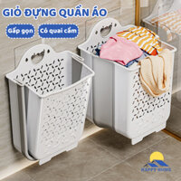 Giỏ đựng quần áo nhà tắm thiết kế tay cầm treo tường có thể gấp gọn chất liệu nhựa dẻo kèm miếng dán