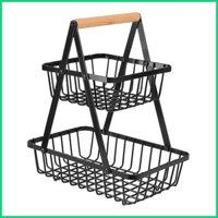 Giỏ Đựng Rau Cho Nhà Bếp Khung Sắt Tay Cầm Bằng Gỗ Để Bàn Giỏ Rau Củ Với 2 Tầng Đa Năng jiwvn