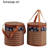 Giỏ đựng trứng trái cây thực phẩm LUNAZAP, Giỏ dã ngoại dệt bằng tre hình trụ phong cách đồng quê, Hộp đóng gói quà tặng trà có thể gập lại thân thiện với môi trường cầm tay sáng tạo cho gia đình