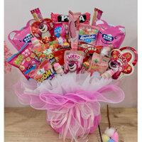 Giỏ hoa bánh kẹo mix tông màu theo yêu cầu làm quà tặng sinh nhật, trung thu, giáng sinh …cho các bé