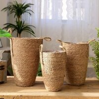 Giỏ hoa cỏ dệt Bắc Âu, bình lớn trang trí, sắp xếp hoa trong phòng khách, hoa khô Gypsophila, chậu hoa mây hiện đại đơn giản XKGB YQEC