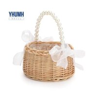 Giỏ hoa cô gái bấc cho đám cưới, Giỏ hoa mây Giỏ hoa thủ công có tay cầm và ruy băng