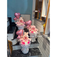 Giỏ hoa gấu Lobby dễ thương, tặng kèm bong bóng, Banner và thiệp. Bó hoa tặng bạn gái