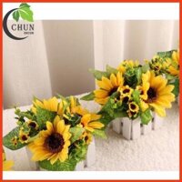 Giỏ hoa giả – Hàng rào hoa hướng dương 10cm trang trí bàn trà, bàn tiệc, kệ tủ, góc học tập