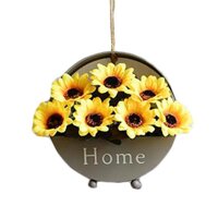 Giỏ hoa giả trang trí nhà cửa phong cách độc đáo với hình tròn kèm quai treo chất liệu thép sơn tĩnh điện nhiều mẫu - giỏ hoa hướng dương