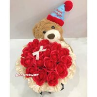 Giỏ hoa hồng sáp gấu bông teddy sinh nhật quà tặng sinh nhật cho người yêu bạn bè