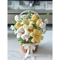 Giỏ hoa kẽm nhung Handmade tone màu vàng [làm sẵn]