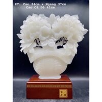 Giỏ Hoa Mẫu Đơn Đá Màu Trắng Phong Thuỷ