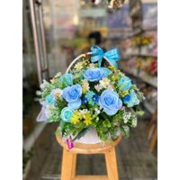 Giỏ hoa sáp giỏ hoa sáp tròn Giỏ hoa sáp tone xanh tặng người thân bạn bè người yêu Hoa sáp vĩnh cửu