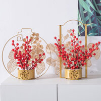Giỏ hoa sắt phong cách Trung Quốc Xô năm mới Đồ trang trí Đồ trang trí tự làm Quà tặng năm mới Nhân vật phước lành vàng Nghệ thuật sắt Tàu hoa rỗng Hoa nhân tạo Giỏ cắm hoa trái cây màu đỏ Xô hoa di động