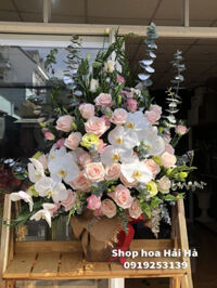 Giỏ hoa tặng ngày 20/11 hoa hồng phấn hồ điệp