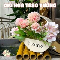 Giỏ hoa treo tường kèm hoa trang trí nhà cửa kèm đèn LED phong cách Bắc Âu - HT8027
