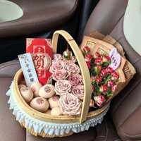 [Giỏ hoa trứng đựng hoa di động Chip gỗ thủ công Giỏ dệt miễn phí cho bà bầu trái cây thành phẩm Giỏ mục vụ