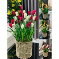 Giỏ hoa tulip 60cm, hoa giả trang trí
