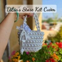 Giỏ kết bằng hạt cườm màu trắng