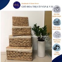 Giỏ lục bình có nắp và áo vải hình chữ nhật đựng đồ trang trí Nhỏ Decor/ Water hyacinth rectangular box with lid and lin