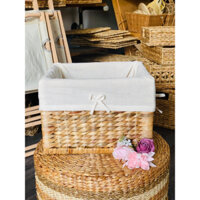 Giỏ lục bình đựng đồ, giỏ đan hạt gạo tay gỗ chắc chắn, giỏ đựng đồ chơi cho bé, sắp xếp nhà cửa gọn gàng