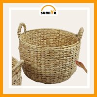 Giỏ lục bình tròn đan hạt gạo dùng để quần áo, sách báo, đồ dùng, decor, trang trí, sản phẩm tự nhiên