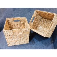 Giỏ lục bình vuông đan xương cá có tay cầm hàng thủ công Mỹ nghệ