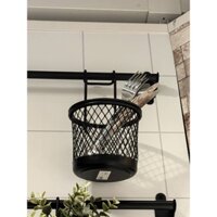Giỏ lưới thép đen 14x16 cm kèm móc HULTARP đựng thìa đũa, đựng cây cảnh, đồ dùng bếp, đồ dùng phòng tắm..