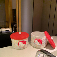 Giỏ lưu trữ dây cotton Hello Kitty có nắp, hộp lưu trữ dễ thương cho bàn làm việc