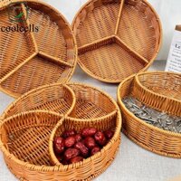 Giỏ lưu trữ mây giả COOLCELLS, Khay phục vụ trái cây dệt chắc chắn chia, 2 / 3 / 4 ngăn sáng tạo Đồ ăn nhẹ để bàn tròn đa năng Đồ ăn nhẹ tổ chức đồ ăn nhẹ