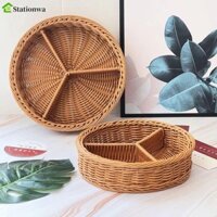 Giỏ lưu trữ mây giả STATIONWA, Khay phục vụ trái cây dệt chia thủ công, Ngăn 2 / 3 / 4 mới lạ Hộp đựng đồ ăn nhẹ để bàn tròn chắc chắn tại nhà