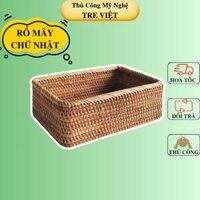 Giỏ mây chữ nhật đựng đồ - Rổ mây đựng mỹ phẩm để bàn, decor chụp ảnh sản phẩm