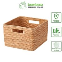 Giỏ mây đan thủ công Việt Nam BAMBOOO ECO hình vuông có tay cầm đựng đồ chơi, đồ giặt, sách vở sử dụng cho gia đình