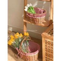 giỏ mây hai quai lót vải caro đỏ