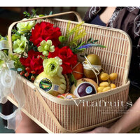 Giỏ mây tre đựng hoa quả, decor set quà hoa quả cao cấp thiết kế 2023