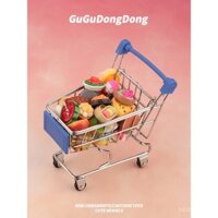 Giỏ mua sắm mini, xe đẩy siêu thị thực phẩm thu nhỏ, đồ chơi giả vờ, phụ kiện nhà búp bê, phụ kiện chơi thực phẩm DIY