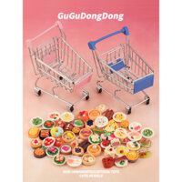Giỏ mua sắm mini, xe đẩy siêu thị thực phẩm thu nhỏ, đồ chơi giả vờ, phụ kiện nhà búp bê, phụ kiện chơi thực phẩm DIY
