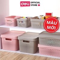 Giỏ Nhựa Đựng Đồ Đa Năng Có Nắp Đậy Tay Cầm Deli - Đựng Sách Vở Mỹ Phẩm Quần Áo Chăn Gối Ga Mền Nhiều Size Kích Cỡ Lớn